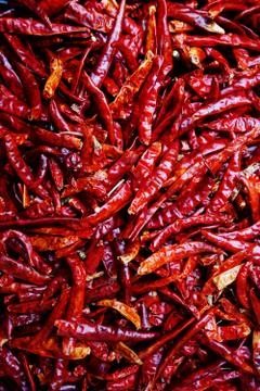 Close up group of dried red chilli Stock Photos