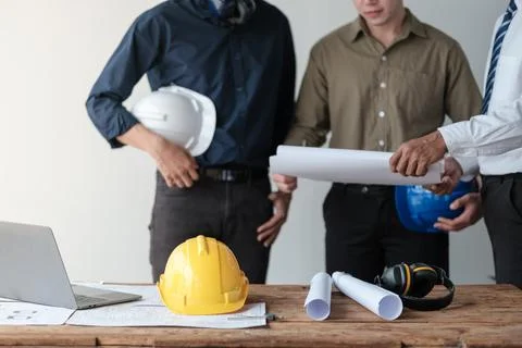 Close up group engineers discussion and planning about project. Brainstorming of Stock Photos