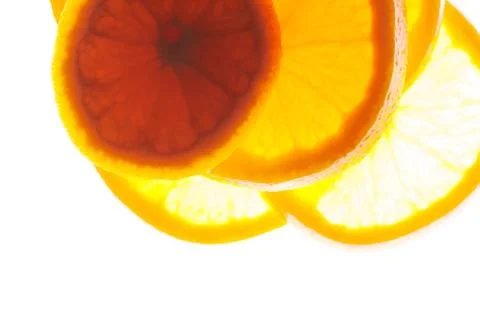 Close up group of orange slices with backlite. macro photo 写真素材