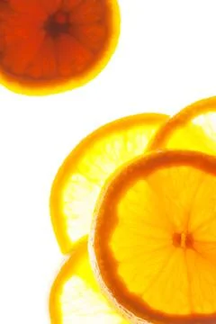 Close up group of orange slices with backlite. macro photo 写真素材