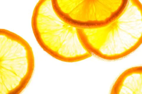 Close up group of orange slices with backlite. macro photo Stock Photos