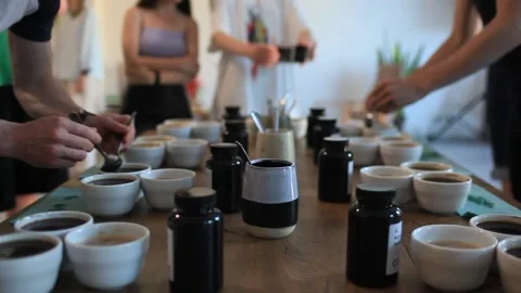 Close-up of a group of people in a pottery workshop, Stock Footage 197484525