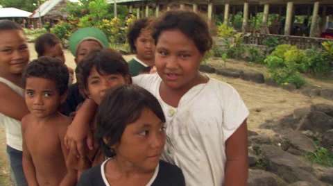 Close-up group portrait of smiling Samoan children Stock Footage 59256361