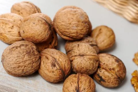 Close up of group of walnuts Stock Photos