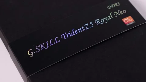 Close-up of G.SKILL Trident Z5 Royal Neo DDR5 RAM packaging  Stock Footage 294796642