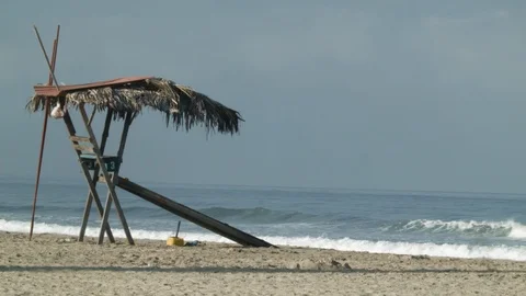 Close up of guard seat on beach during day time, Ecuador Stock Footage 143016706