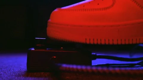 Close up of Guitar Pedal get Press by Feet Stock Footage 123858872