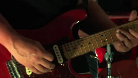 Close up of guitar performance during concert Stock Footage 300114400