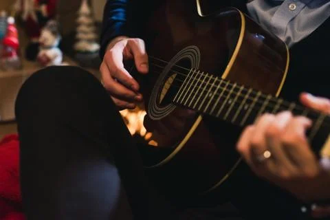 Close-up guitar playing Stock Photos