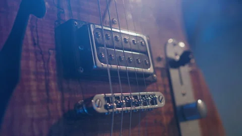 Close-up of a guitar string that stands on the stage before the concert Stock Footage 240904038