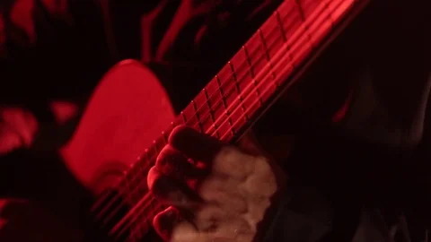 Close-up of guitar strings and fretboard,man playing an acoustic guitar,isolated 스톡 동영상 121583884