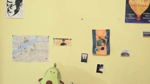 A close up of a guitar. Student room interior. Stock Footage 151777027