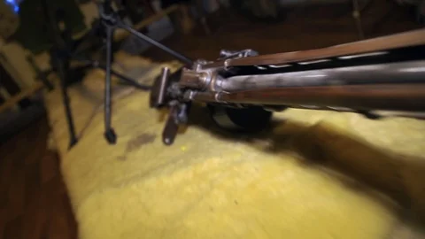 Close-up gun on the table kill army young autumn equipment color round leisure 스톡 동영상 105266306