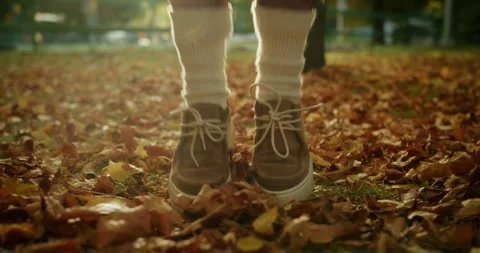Close up a guy in brown boots jumps on fallen trees while walking in the park in Stock Footage 299924883