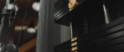 Close Up Of Gym System Weight Training Exercise Workout Equipment Video stock 194938349