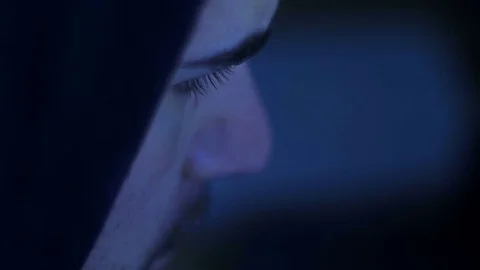 Close up on Hacker face working on computer Stock Footage 83700100