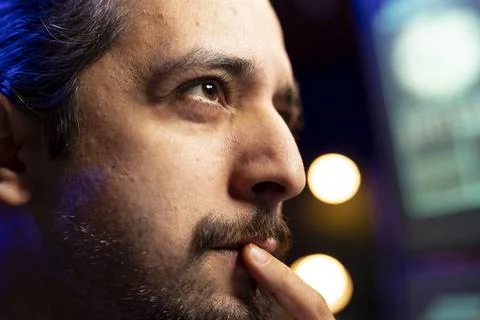 Close up of hacker focused on getting undetectable virus past antivirus Stock Photos