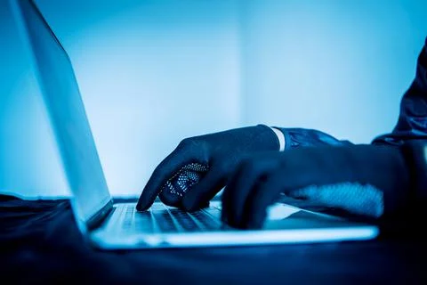 Close up hacker hand typing keyboard input code for register system structure 스톡 사진