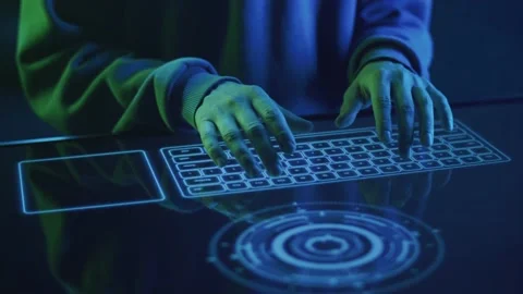 Close-up hacker hands typing on touch keyboard Vídeos de archivo 204103466