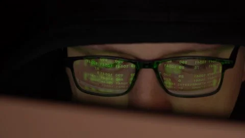 Close-up Hacker or Spy Hacking the Network Stock Footage 148093117
