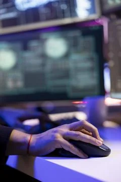 Close up of hacker in secret hideout stealing sensitive information using VPN Stock Photos