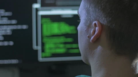 Close up of a hacker trying to gain access to highly sensitive information Stock Footage 142915655