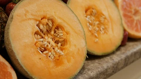 Close up half cantaloup 스톡 동영상 112141219