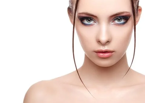 Close up half face portrait of model with glamorous makeup, wet effect on her Stock Photos