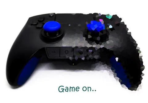 Close up of half partially pixelated video game joystick / game pad remote ag Stock Photos