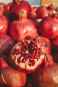 Close up half of pomegranate, close up pomegranate background Stock Photos