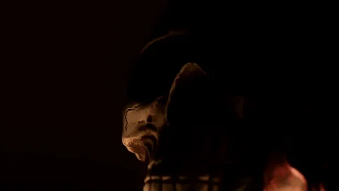 Close up of Halloween skull in firelight Stock Footage 114086792
