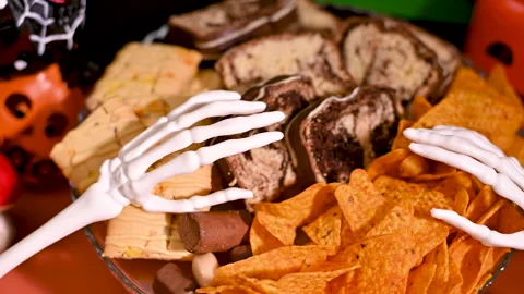 Close-Up Halloween Sweets: Table Decorations in Detail Stock Footage 251517091