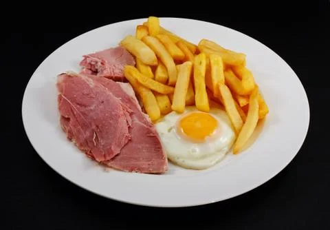 Close up of ham egg and chips Stock Photos