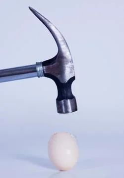 Close-up of a hammer over a broken egg Fotos Stock