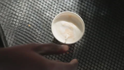 Close-up Hand Adjusting Coffee Cup During Foam Art Preparation Stock Footage 317184056