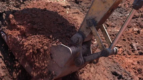 Close up hand of backhoe digging soil or ground on site of industry 스톡 동영상 217422780
