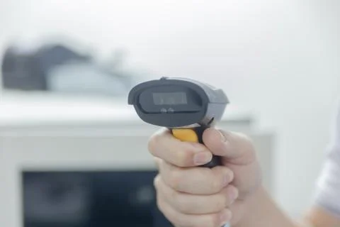 Close up of Hand with bar code scanner 스톡 사진