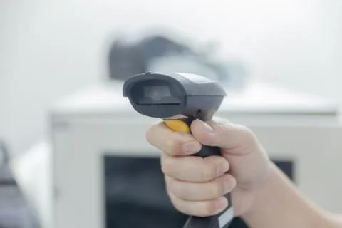 Close up of Hand with bar code scanner 스톡 사진
