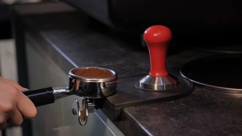 Close up hand barista makes coffes in coffee bar Stock Footage 125660106
