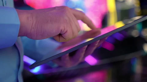 Close-up hand of business man using monitor tablet computer on background Stock Footage 170474848