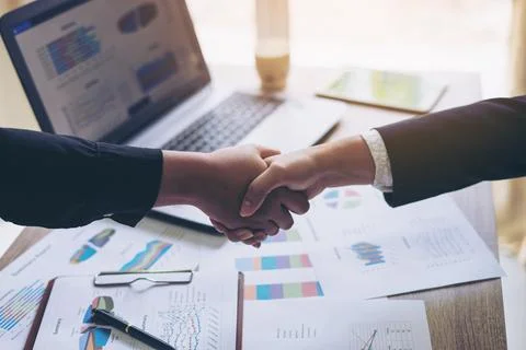 Close up hand of business  people shaking hands finishing up meeting showing  Stock Photos