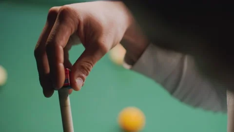 Close-Up of Hand Chalking Cue Stick Before Precise Shot on Green Pool Table 스톡 동영상 302997181