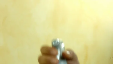 Close up hand cleaning bathroom mirror Video stock 129084866