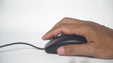 Close-Up of Hand Clicking Computer Mouse on White Background Stock Footage 332450952