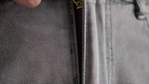 Close-up Of Hand Closing Zipper Of Denim Jeans. Stock Footage 274816367