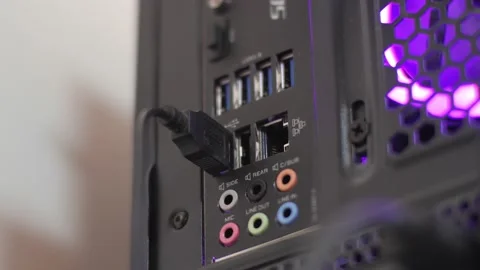 Close up of hand connecting data with USB Stick 3.0 on PC Stock Footage 155729369