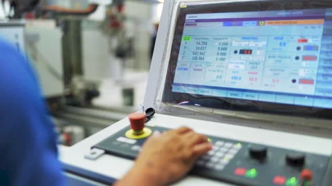 Close up hand controls Cement printing machine 50fps Video stock 243975666