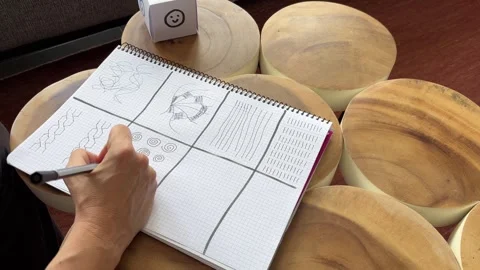 Close-up of hand drawing doodles in doodling therapy Stockbeeldmateriaal 334807601