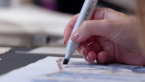 Close up of a hand drawing with marker on paper for architecture design. Stock Footage 163027369
