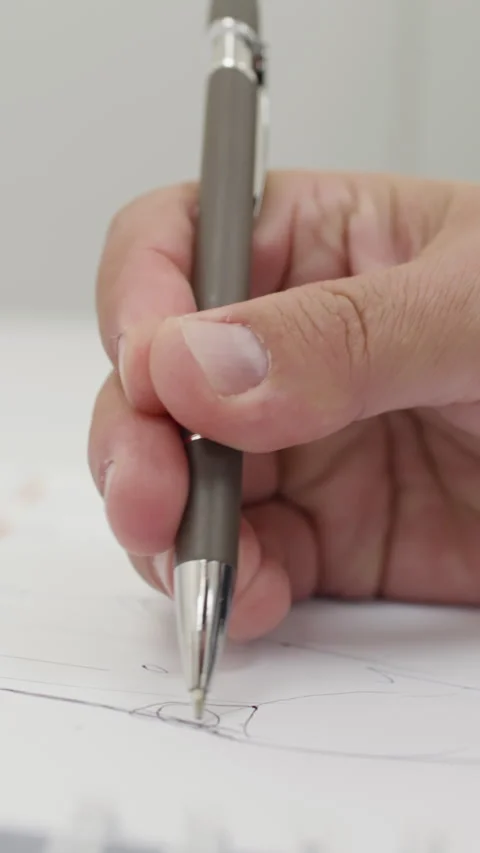 Close-up of a hand drawing with a pen on white paper Stock Footage 345703378